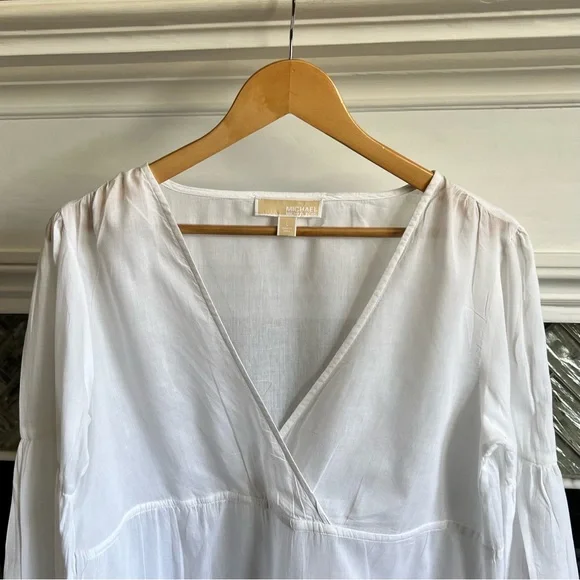 NWOT MICHAEL Michael Kors CRISP WHITE Embroidered LACE V-NECK Cotton BLOUSE L - Picture 6 of 17